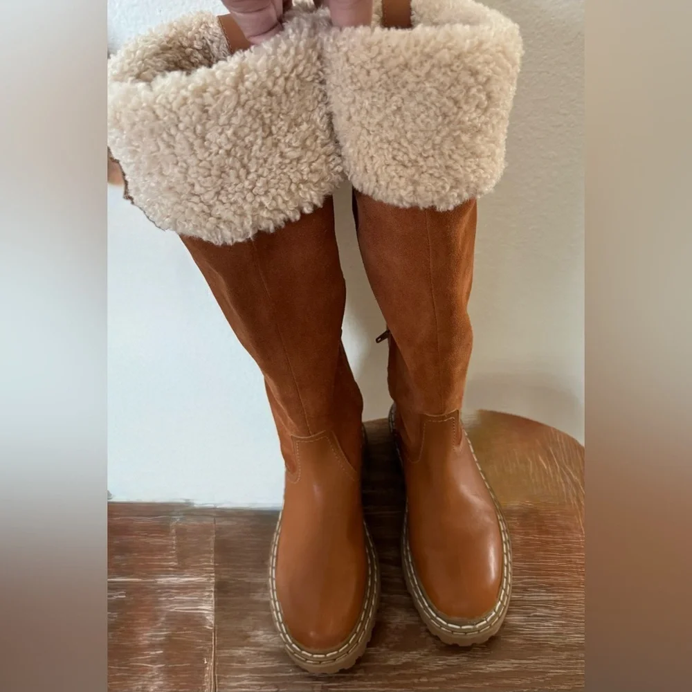Splendid Antonia Tall Boots with Shearling in Cognac